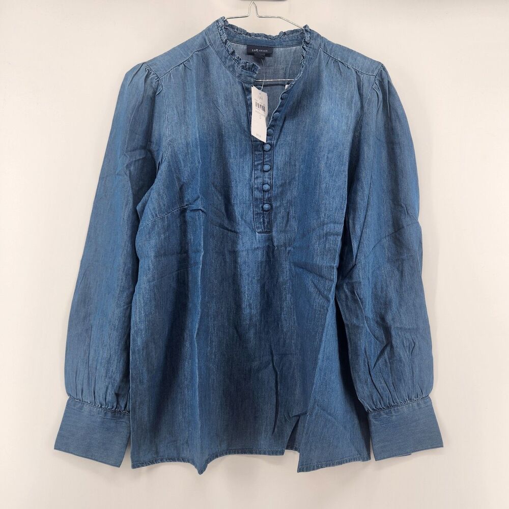 J.Jill Women's Small Sunderland Wash Indigo Stand Collar Top NWT